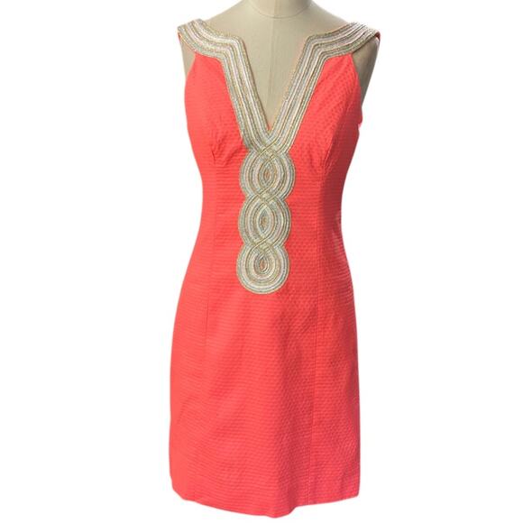 Lilly Pulitzer Valli Shift Dress Cayenne Coral with metallic trim size 00 - Picture 13 of 14